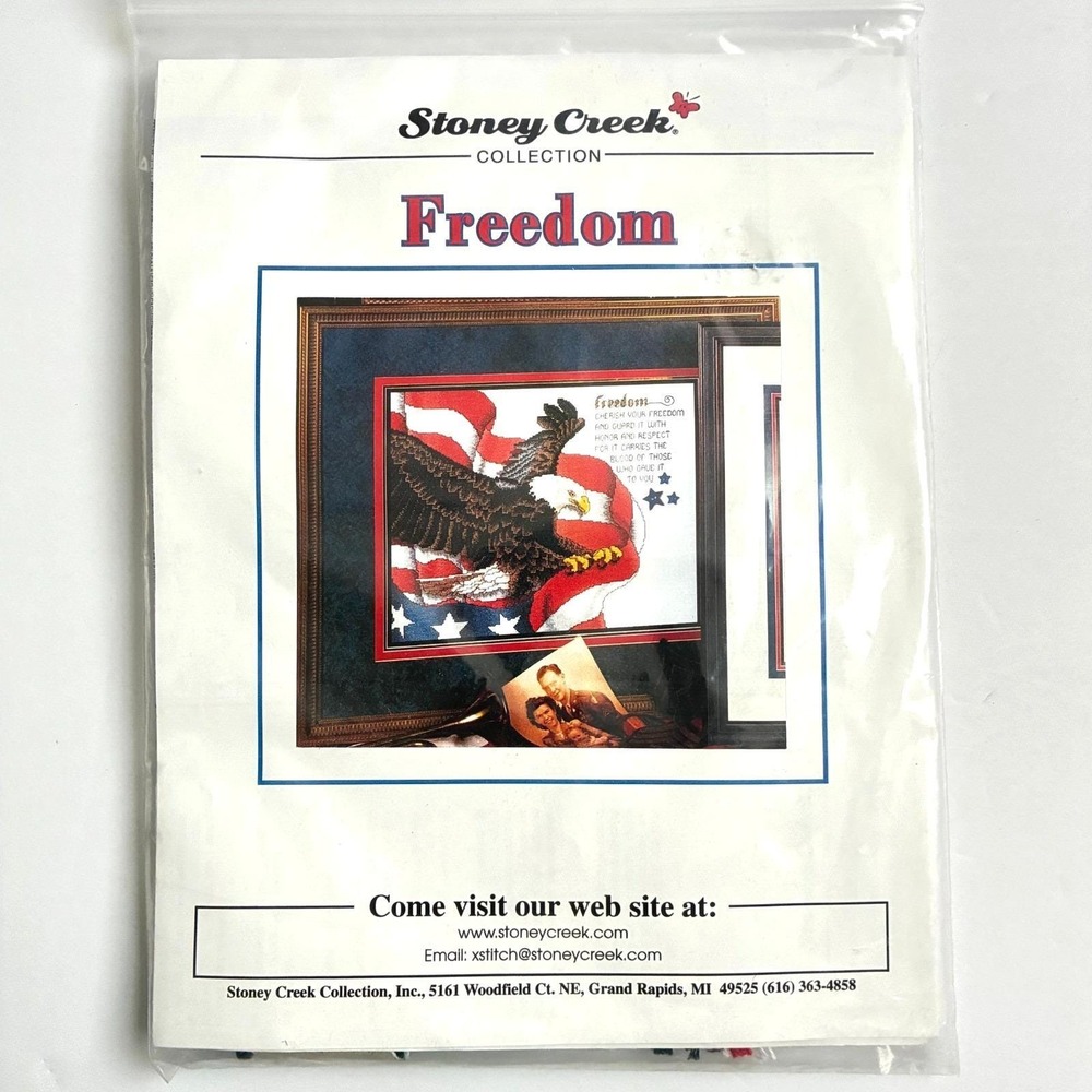 Stoney Creek Freedom Counted Cross‎ Stitch Kit Eagle Flag Star Buttons New